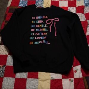Gildan Black Sweatshirt with Colorful Text and Pink Bow